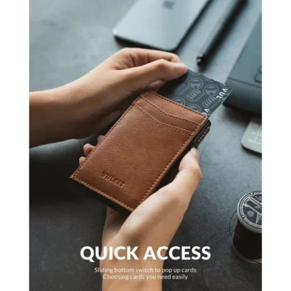 New Card Holder Pop Up Cards Slim Leather Wallet RFID Protection, Brown - Picture 4 of 7